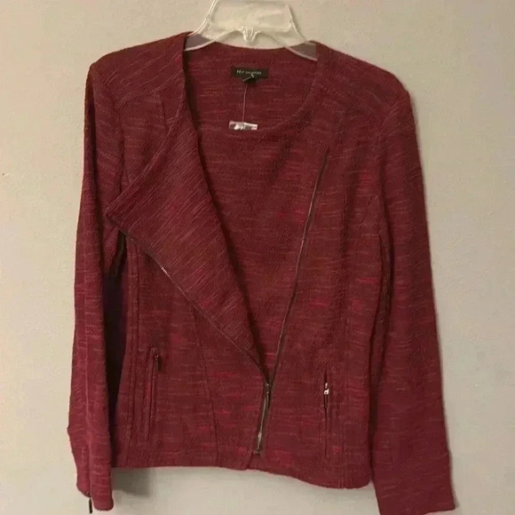 H by Halston Women's Size 12 Red Holiday Long Sleeve Zip Up Blazer Jacket - Picture 5 of 5